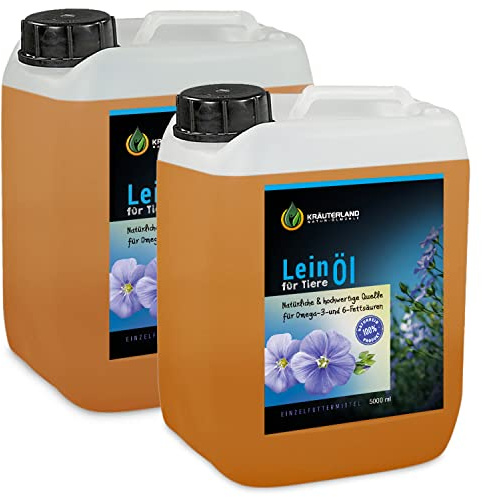 Kräuterland Leinöl für Pferde 2x5Liter (10Liter) kaltgepresst in Kanister | unraffiniert mit hoher Anteil an Alpha-Linolensäure, hochwertiges Basis-Öl für die tägliche Fütterung & gesundheit von innen