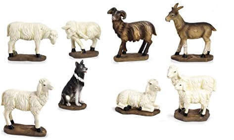 Set 8 animali statuine per Presepe in resina (Alt cm 3)