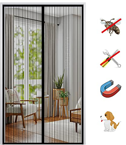 Cortina Mosquitera Puerta Magnetica, Cortina Protección Contra Insectos sin Taladrar para Puerta de Balcón Sala de Estar Puerta de Patio-Black-A|| 75x185cm(29x72inch)