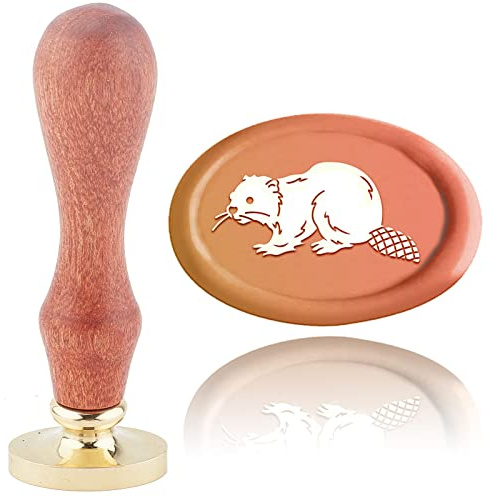 craspire Wachssiegelstempel Biber Siegellack Stempel Oval 20×30mm Abnehmbarer Messingkopf Siegelstempel Mit Holzgriff