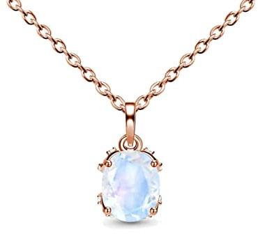 Bishilin Halskette Damen Rosegold 925, Kette Anhänger Oval Mondstein Halskette 45CM Rosegold Charm