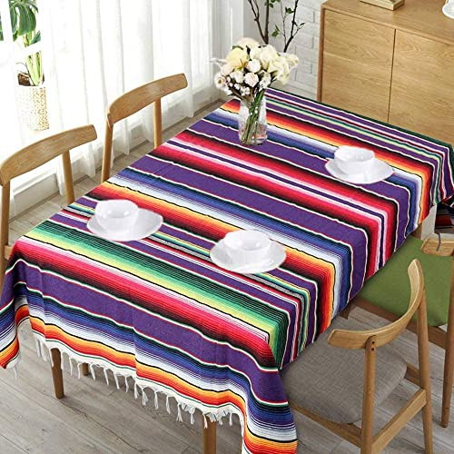 Tiamu Tischdecke Abwaschbar Mexikanische Stil, Gestreift, Tischdecke mit Quasten, Tischtuch Tafeldecke Party Decor, Mexikanische Saltillo Serape Decke Bett Decke Tapisserie Decke Picknick Matte