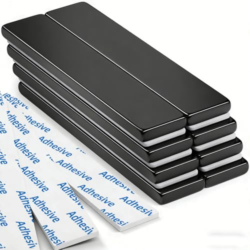 FINDMAG Starke Magnet, 8 Stück 60 x 10 x 3 mm Schwarz Stabmagnet, Neodym Magnete Extra Stark, Magnetleiste, Kühlschrankmagnete, Permanent Magnet mit Doppelseitigem Kleber für Werkzeuge Küche