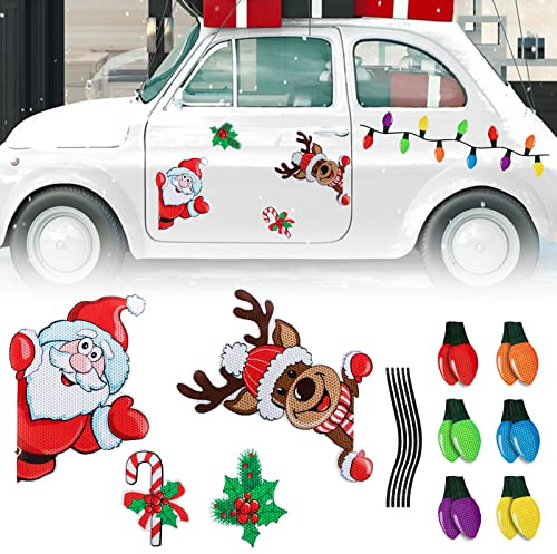 BETESSIN 22Pcs Auto Aufkleber Weihnachten Deko Magnet Kühlschrank Reflektierend Sticker Magnetisch Weihnachtsdeko Glühbirnen Weihnachtsmann Auto Deko Partydeko für Eisen-Oberfläche Tür Briefkasten