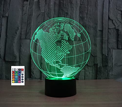 SUPERRUIDALONG 3D-Globus-Fernbedienung 16 Farben Nachtlichter Illusion Acryl LED-Tisch Nachttischlampe Kinderzimmer Schreibtisch Dekoration Geburtstagsgeschenke Spielzeug für Kinder