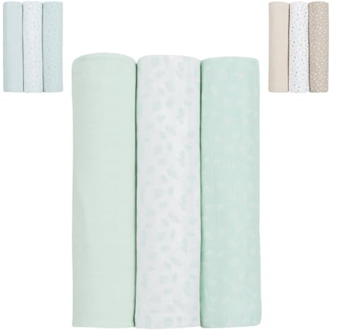 Kikkaboo Baby Stoffwindel-Set 100 x 100cm 3-tlg Musselin-Wickelset Schmusetücher, Farbe:grün
