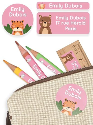 MELU Kids® Namensaufkleber Set für Kinder - Schule (125 STK, Rosa) | Personalisiert & Wasserfest, Aufkleber mit Namen für Stifte & Schulsachen in verschiedenen Größen, Namensetiketten