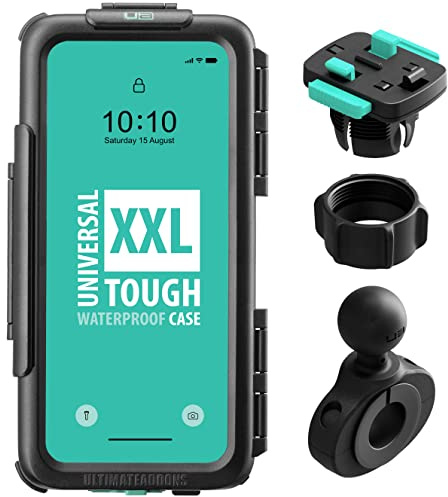 Ultimateaddons - Motorcycle Handlebar Mount with Waterproof Phone Case - IPX5 Protection - Quick Release 3-Prong System - (XXL - 168 x 78mm)