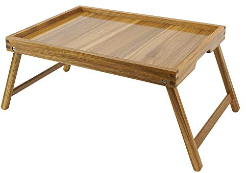 VaeFae Bandeja para Cama de Acacia, Bandeja de Desayuno de Madera con Patas Plegables, Bandeja de Mesa para Comida y portátil, bandejas de Comedor para el Dormitorio