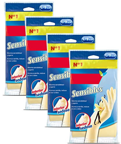 JUANIO Juego de 4 Paquetes de 2 Guantes Sensitivos Desechables Multiusos de látex Natural, extrafino y sin Polvo, Guante de Limpieza con Sabor a Vainilla - Talla L