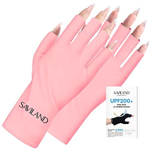 Saviland Guantes de protección UV para uñas, guantes de manicura profesional UPF200+ protección anti-UV guante sin dedos para esmalte de uñas Protégez Professionnel les Mains des Lamp U V (Rosa)