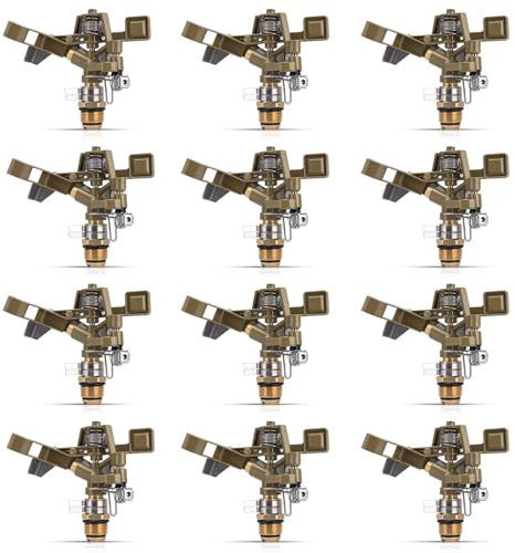 Brass Impact Sprinkler Head - 1/2 Inch Impact Sprinklers with Adjustable Nozzles for 360 Degrees Watering, Large Yard, Patio, Garden Irrigation - 12 PCS
