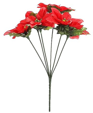 ZHDOKA 5 Stück Künstliche Rote Weihnachtsstern-Blumenzweige, 36,8 cm, Künstliche Weihnachtsstern-Sträuße mit Stechpalmenblättern, 6 Künstliche Weihnachtsstern-Pflanzen für Zuhause,(Rot)