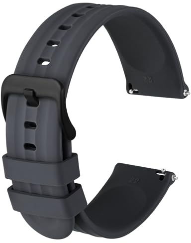 Anbeer Silikon Uhrenarmbänder für Herren Damen,20mm Ersatzarmband aus Gummi mit Schnellverschluss, Extra Lang,Dunkelgrau mit Schwarze Schnalle
