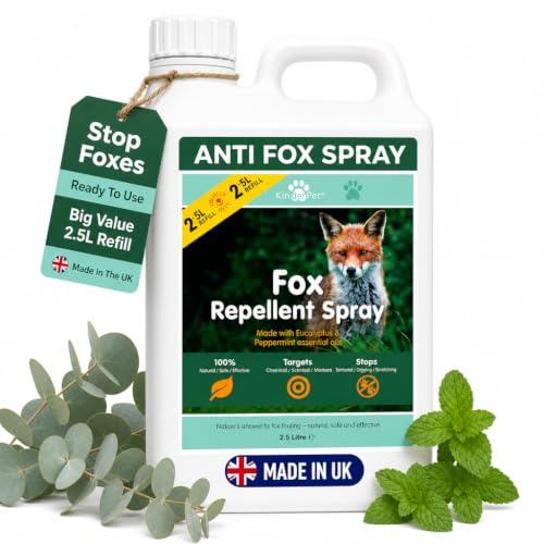 KinderPet Fox Repellent Anti Fox Fouling Spray Big Value 2.5L Refill Natural Humane Fox Deterrent Stop Foxes in Garden Fouling Digging Scratching Eucalyptus Peppermint