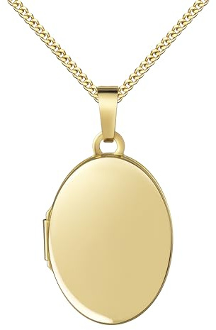 JEVELION Kleines Medaillon zum Öffnen Anhänger für 2 Bilder 333 Gold Bilder Amulett oval mit Kette und Schmuck-Etui