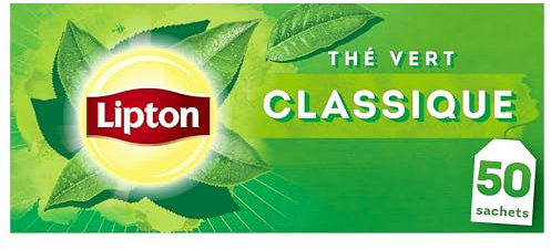 Lipton, Thé Vert, Thé Vert Origine Asie, Infusion à Froid ou Chaud, Goût Classique, Relaxation, Ingrédients d'Origine 100% Naturelle, 50 sachets