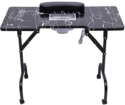 GramStudio Maniküretisch klappbar, Nageltisch mit Staubsammler und Staubsammelbeutel, Radbremse, 90 x 40 x 72 cm, für Nagelstudios, Schönheitssalons