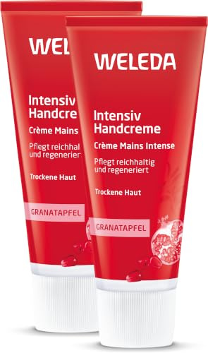 WELEDA Bio Intensiv Handcreme Granatapfel - Naturkosmetik Handpflege Creme beugt Pigmentflecken vor, Nachhaltige Feuchtigkeitscreme mit Sheabutter & Orange-Vanille Duft für trockene Hände (1x 50ml)
