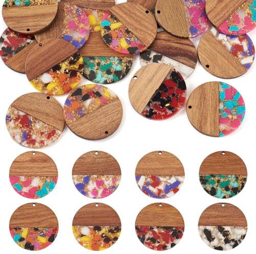 Pandahall Pendentifs en bois en résine colorés, en forme de donut, rond, plat, forme trapèze, rectangulaire, pendentifs géométriques en bois pour boucles d'oreilles, fabrication de bijoux