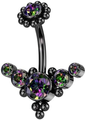 beyoutifulthings Bauch-nabelpiercing Zirkonia-Bogen Kugeln Silber Gold Schwarz Nabel-Piercing Chirurgenstahl Bananabell Stab-länge 10-mm
