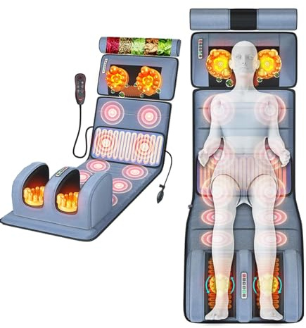 Esterilla de masaje de cuerpo completo con calor, 10 motores, masajeadores vibratorios de espalda completa con 2 almohadillas térmicas para cuello, espalda, hombros, almohadilla de colchón de mas