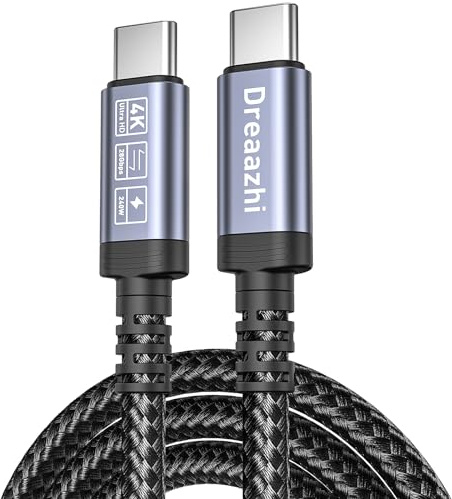 Dreaazhi Cable USB C anf USB C 2 m, 240 W 5 A USB 3.2 Gen2 cable 20 Gbps 4K @ 60 Hz, cable de carga rápida tipo C para iPhone 15 Pro Max, Galaxy S23 Ultra, iPad Pro/Air, iPad Mini6, MacBook Pro, SSD,