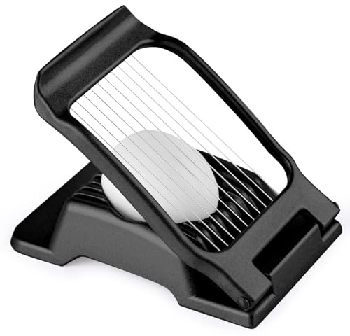Egg Slicer for Hard Boiled Eggs, Stainless Steel Wire, Multipurpose Heavy Duty Aluminium Egg Cutter for Egg, Salads, Sandwiches, Strawberries, Mushrooms, Soft Cheese, Fruit, Black