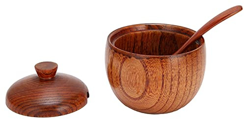 Caja de Sal de Madera Woodbe, Recipiente para Especias de Madera, Recipiente para Especias de Madera, Azucarero, Caja de Condimentos para Sal y Pimienta con Cuchara y Tapa,