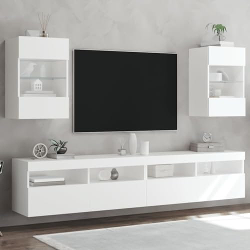 BaraSh TV-Wandschränke mit LED-Leuchten 2 STK. TV Board HäNgend TV Unterschrank Wohnwand HäNgend TV Sideboard Wohnzimmer WohnwäNde Weiß 40x30x60,5 cm