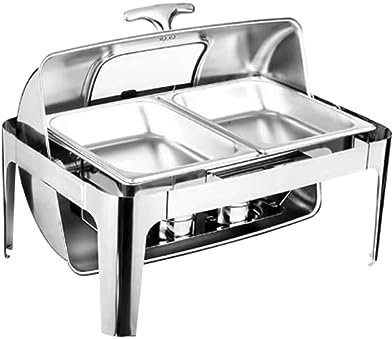 Chafing Dish Buffet-Set, Heizung und Isolierung, fünfteiliges Set mit Essens- und Wassertablett, Halter, Abdeckung, Brenner, 9 l, rechteckig, mit Sichtglas für die Cafeteria, one