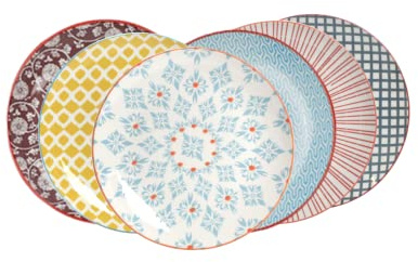 Artime - Lot De 6 Assiettes À Dessert En Porcelaine, Ø20 Cm, Motifs Multicolores, Collection Sabae, Style Moderne Et Coloré Pour Tartes, Gâteaux Et Présentations Sucrées