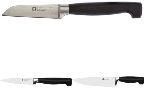 ZWILLING Lot de Couteau à Légumes, Lame : 8 cm + Couteau à Larder/Garnir, Lame : 10 cm Couteau de Chef, Lame: 20 cm, Acier Inoxydable, Manche Noir, série Four Star