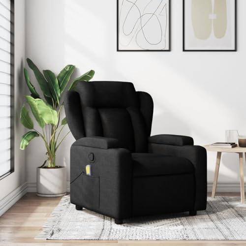 Homgoday Massagefåtölj, TV-fåtölj, relaxfåtölj med liggfunktion, liggfåtölj, vilstol, klädsel, fåtölj, justerbart ryggstöd, fotdel | vibrationsfunktion, svart tyg