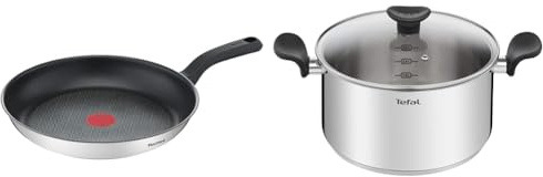 TEFAL Poêle 30 cm, Induction, Revêtement antiadhésif, Acier inoxydable haute qualité & Faitout 24 cm (5 L) + couvercle verre, Induction, Acier inoxydable haute qualité