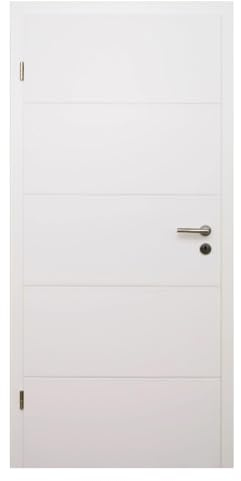 HORI Zimmertür Komplettset I Weißlack RAL 9010 I inkl. Zarge und Türdrücker I Röhrenspan Eckkante I mit Buntbartschloss oder WC-Schloss I - 1985 x 735 x 100 mm - DIN links