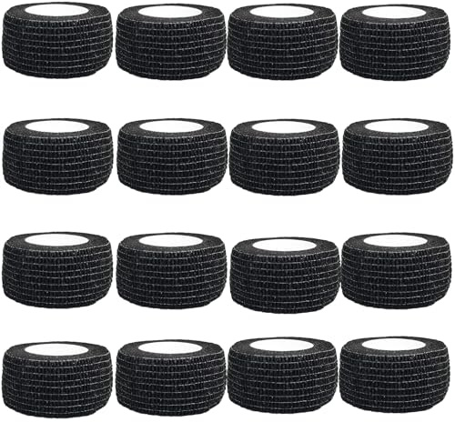 16 Rollen Selbsthaftende Bandage Tape Haftbandage Verband Hund Bandagen Tierische Bandagen Pflasterverband Fixierbinde Elastische Selbstklebender Für Finger Zehen 2.5cm X 4.5m (Schwarz)