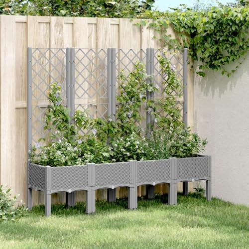 JUDYY Pflanzkübel mit Rankgitter Hellgrau 160x40x142 cm PP, Blumentopf Gross, Blumenkasten Balkon, übertopf, Pflanzkasten, Flowerpot, Kräuterbeet Für Die Küche, Vertikalbeet - 367932