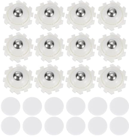 QUARKZMAN 12Pcs Mini Roulettes Autocollantes, 1,02 x 0,47 Roulettes Pivotantes à 360° pour Petits Appareils de Rangement Poubelle - Perles en Acier (Blanc)