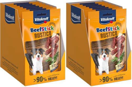 Vitakraft Beef Stick Rustico, fleischige Salami Häppchen, als Belohnung und Training, Hundeleckerli, ohne Zusatz von Zucker (7X 55g) (Packung mit 2)