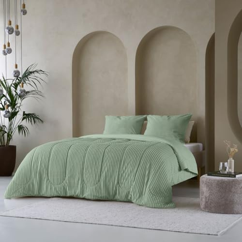 Zelesta Groovebed Bettdecke - Waschbare Bettdecke ohne Bezug - Teddy Bettwäsche Winterdecke und Sommerdecke warm - 4 Jahreszeiten - Fluffy (Green, 140x200 cm)