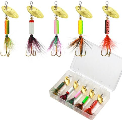 Machilea Angelköder Set 8g | Spinner Forelle mit Rolling Swivels | Forellen Blinker Spoon 5 Stück in Box | Forellenköder Set Forelle, Barsch, Lachs, Hecht, Walleye