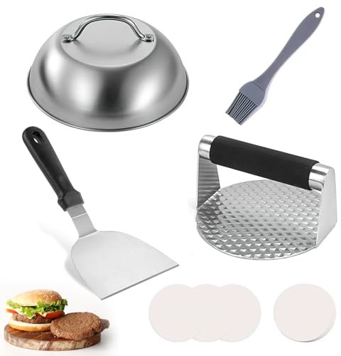 Hamburger Stamping Kit: smash burger press And Metal Hamburger Spatula, Hamburger Dome, Disc Paper, Brush, Barbecue Accessories Set, Barbecue Tool Set, Cooking Utensils