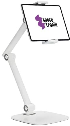 Spacetronik Tablet Ständer, Tablet Halterung Tisch aus Aluminium | Drehbar, Klappbar, Anti-Rutsch Pads, Kabeldurchführung, für iPad Pro, Air, Mini, Galaxy Tab und mehr 4.7–12.9 Zoll