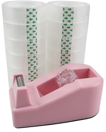 Aacehlh skrivbordsbanddispenser, 1 pack rosa tejpdispensrar med 12 rullar transparent tejp, för förpackning på kontor, restaurang, blomsterbutik, kakbutik (rosa)
