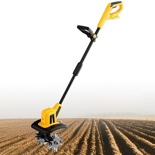 Electric Tiller Cultivator, Lightweight Garden Rotovator, Lawn Soil Scarifier with 4 Tiller Blades, Adjustable Handle, 22Cm Working Width, 16Cm Tilling Depth, for Garden, Vegetab