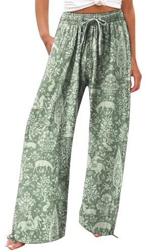Generisch Weite Sommerhose Damen Leicht Und Luftig High Waist Strandhose Lang Freizeithose Sommer Palazzo Hose Bequem Casual Stoffhose Mit Tasche
