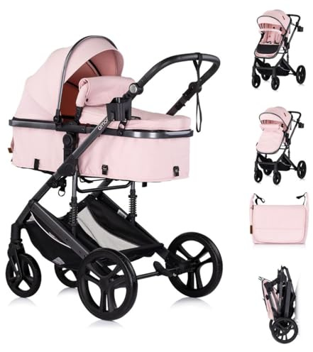 Chipolino Kinderwagen 2 in 1 Amore Getränkehalter Wickeltasche Fußabdeckung Korb pink
