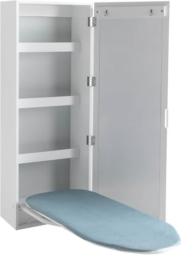 Armoire à Repasser Murale, Table à Repasser intégrée et Pied de Support Rabattable, Table à Repasser Suspendue avec Miroir pour Maison, Appartement et Petits espaces
