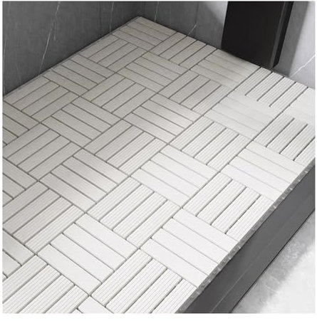 XPLKQXE Dalles Terrasse Imperméables, Tapis Sol en Plastique, Pose Plancher Suspendu, Dalles Terrasse Emboîtables, Toilettes, Salle De Bain, Cuisine, Piscine(Blanc,20x20x2cm-4pcs)